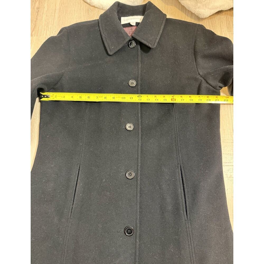 Liz Claiborne Women’s Long Black Wool Coat Size 12 Classic Button Front - Picture 7 of 10